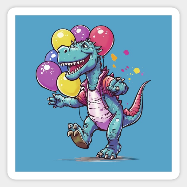 Dino and balloons Sticker by DavidLoblaw